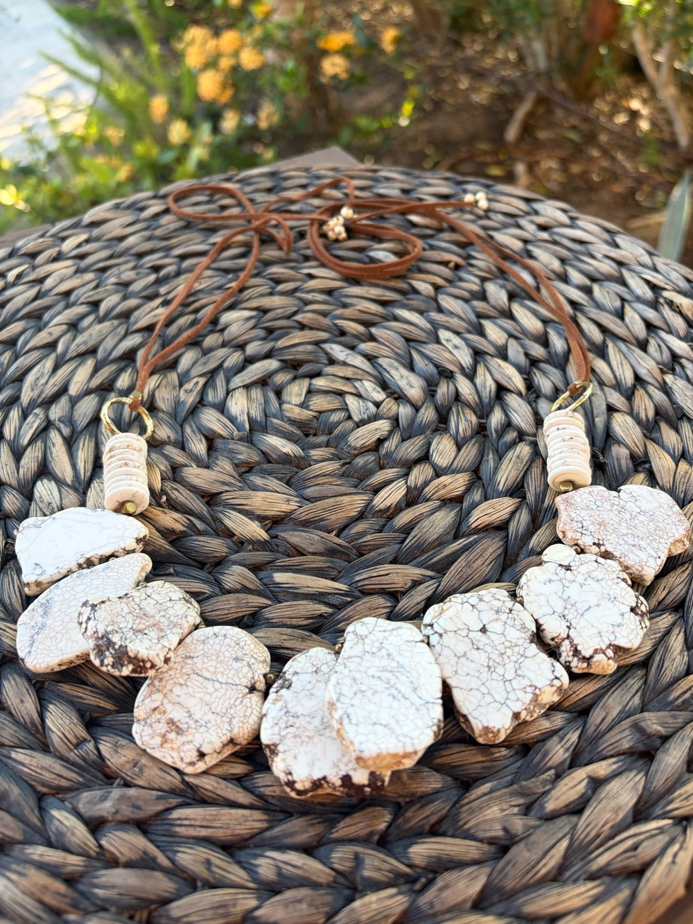 STUNNING  Chunky White Beige Slab Stone Statement Necklace Adjustable